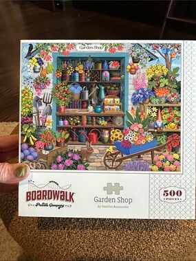 Boardwalk Garden Shop 500-Piece Puzzle - Colorful Floral Design